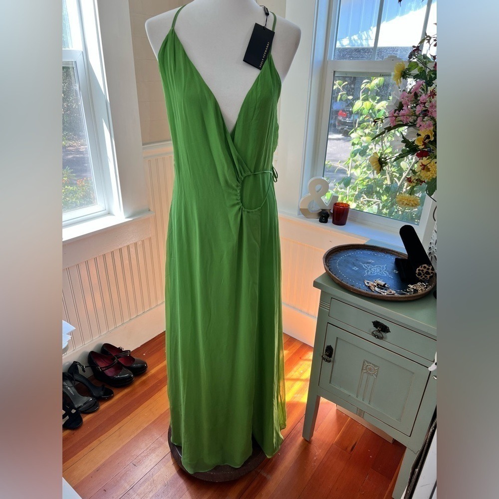 Paula Hermanny Green Wrap Maxi Dress Ring Detail NWT Size 0